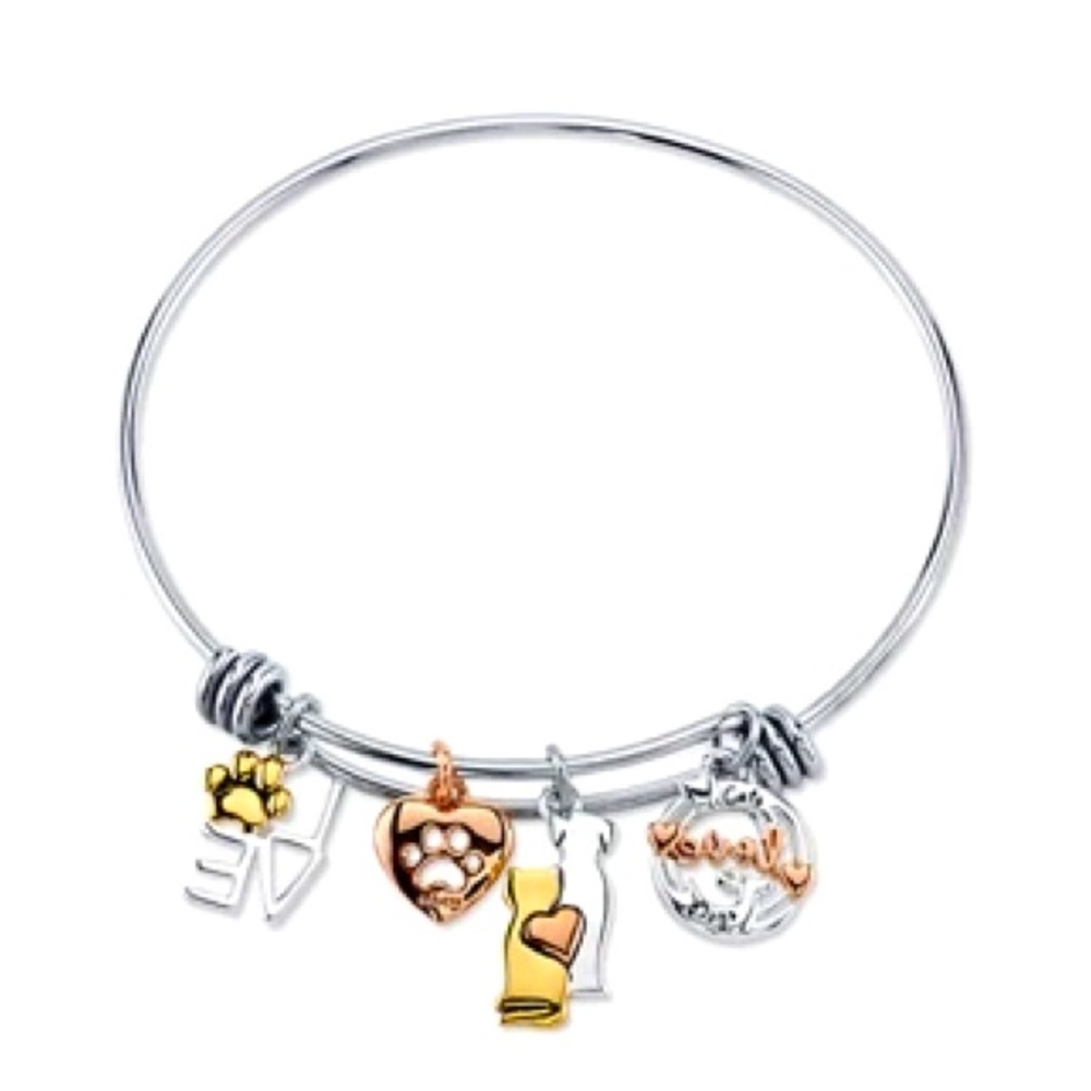 Belk Silverworks Dog Mom Cat Mom Pet Charm Adjustable Bangle Bracelet NWT